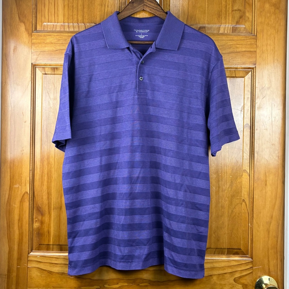 Roundtree & Yorke Mens Large Purple Tonal Stripe Short Sleeve Polo Shirt L